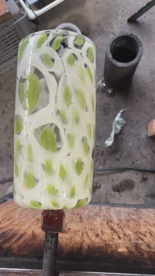 Green and white flower vase